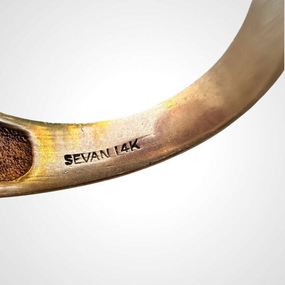 Vintage 14K Gold Diamond Signet Ring Cluster Men’s Biker Signed Sevan Size 10.5 - Picture 8 of 8